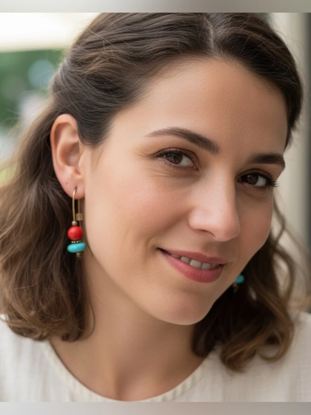 Vintage Artisan Red and Turquoise Bead Drop Earrings